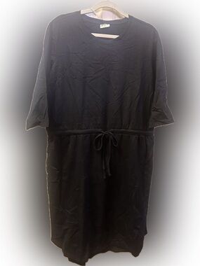 Black Relaxed Drawstring Waist Dress